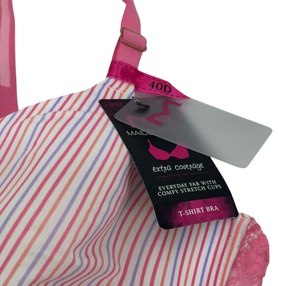 Maidenform One Fab Fit Striped Bra 38D Pink White Adjustable Strap Lightly Lined - Picture 6 of 16